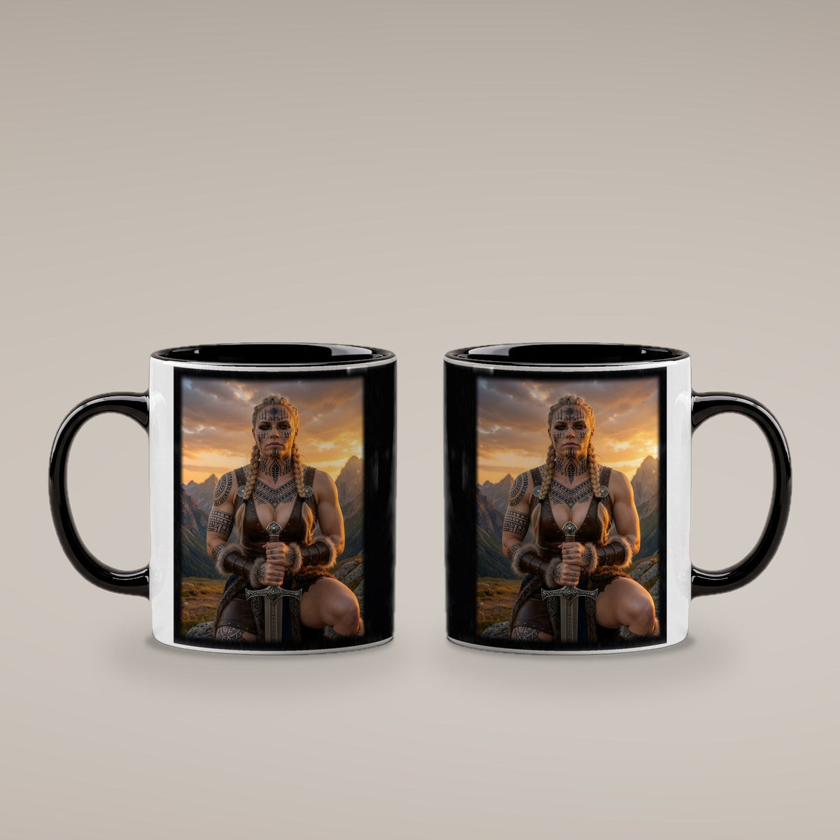 Die Runenkriegerin – Tasse innen schwarz, beide Seiten bedruckt