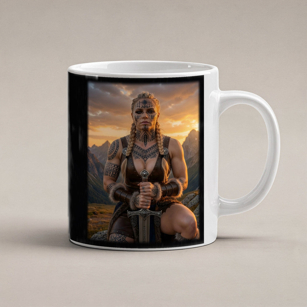 Die Runenkriegerin – weiße Tasse, freigestellt