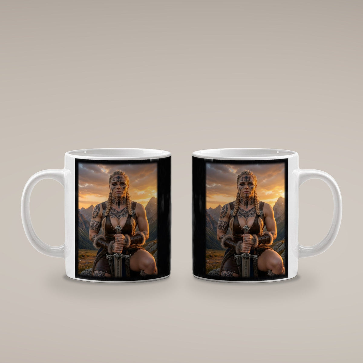 Die Runenkriegerin – weiße Tasse, beide Seiten bedruckt