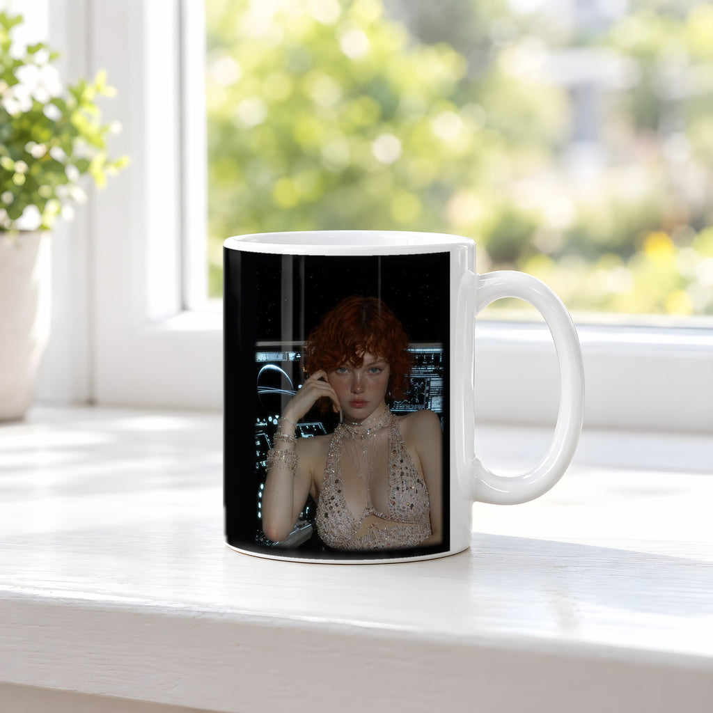 Rubinrausch – weiße Tasse, auf der Fensterbank