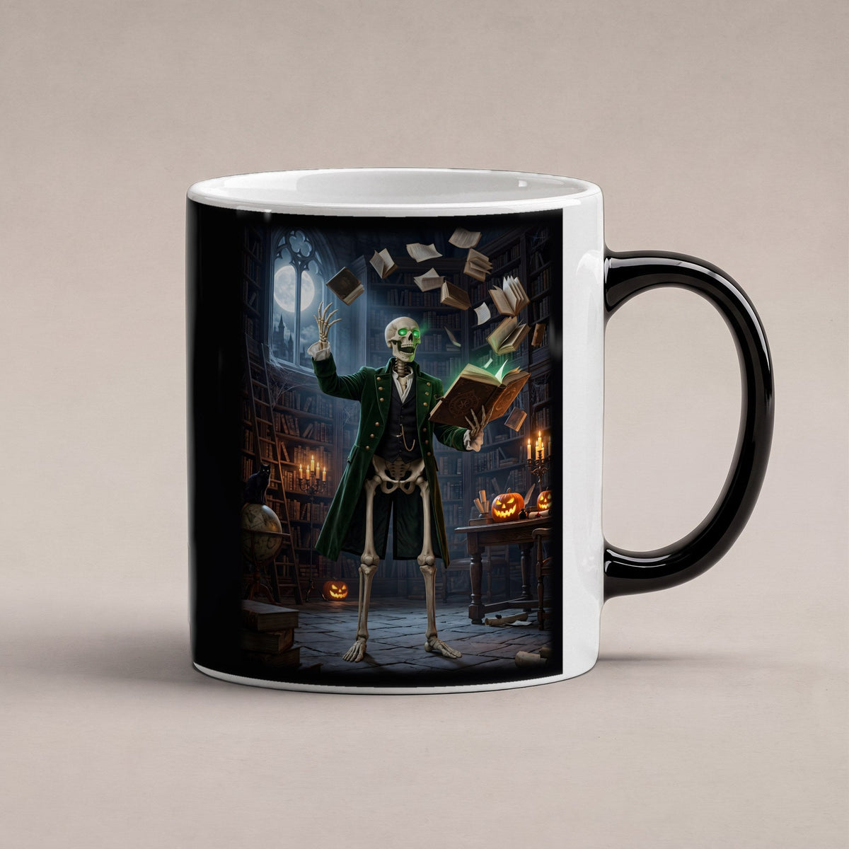 Der Bibliothekar – Black Edition Zaubertasse mit Motiv (heiß), freigestellt