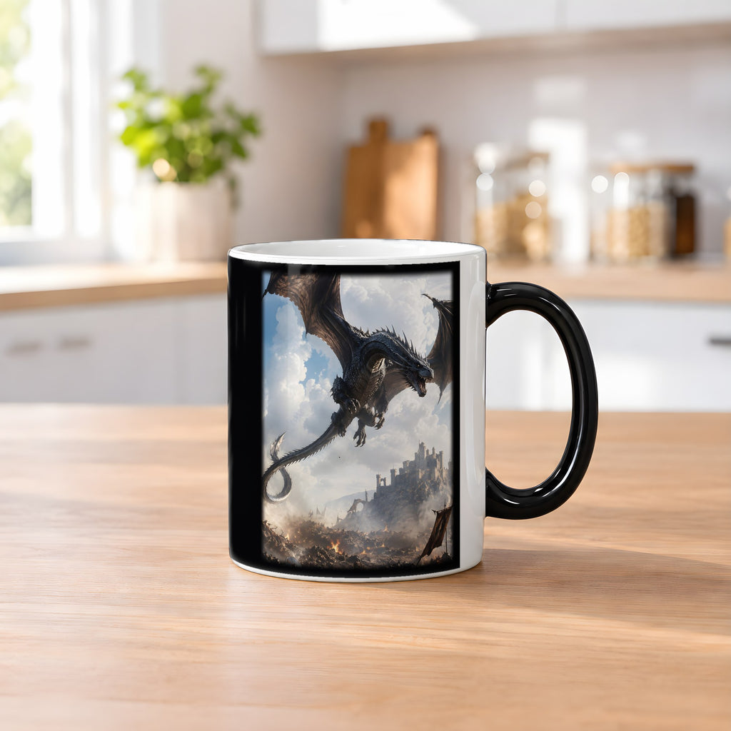 Die Silberschwinge – Black Edition Zaubertasse mit Motiv (heiß), auf dem Küchentresen