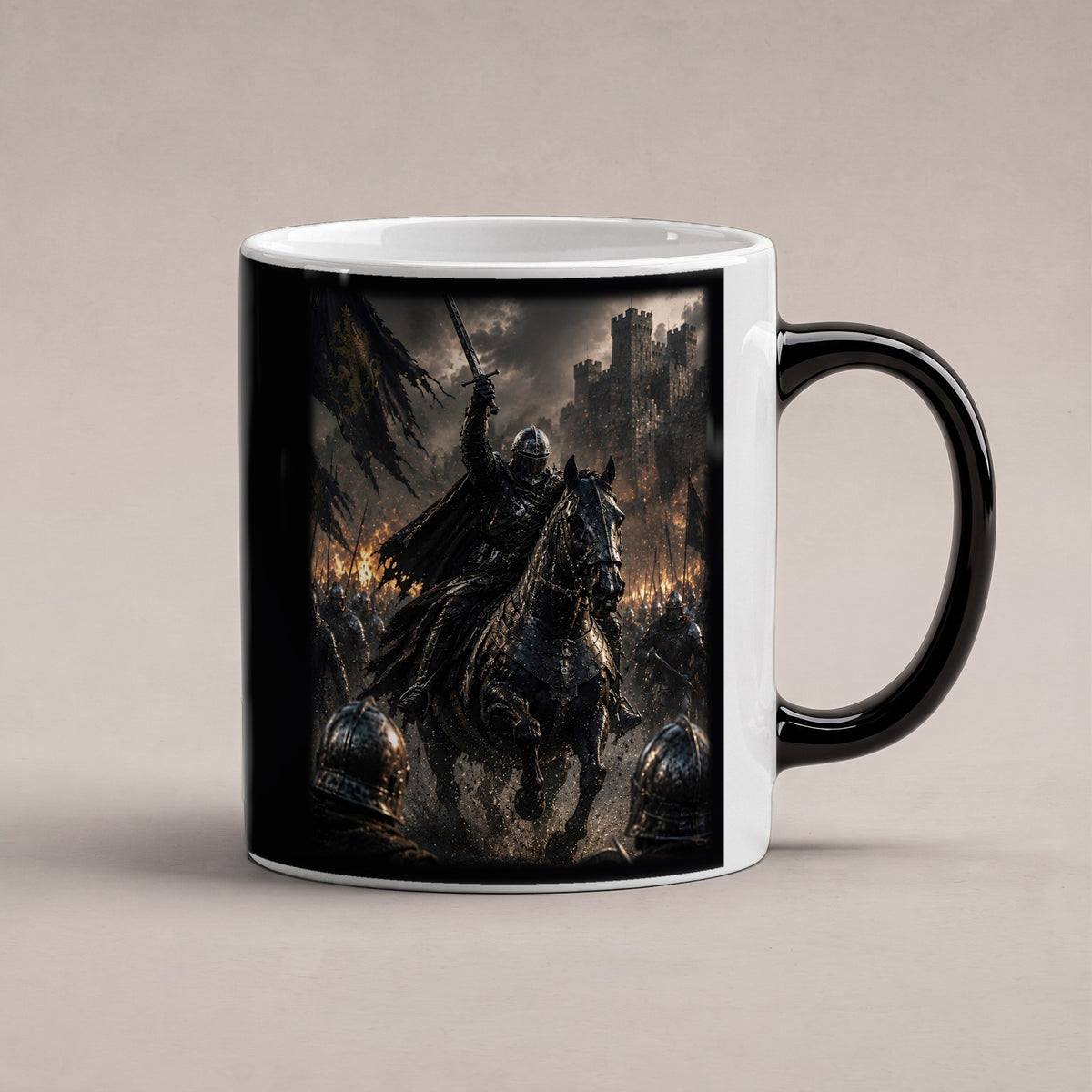 Schatten überm Feld – Black Edition Zaubertasse mit Motiv (heiß), freigestellt
