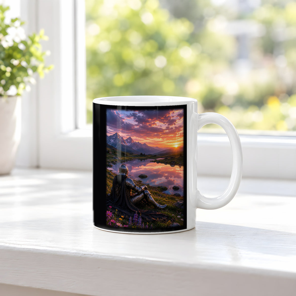 Der Spiegel des Himmels – weiße Tasse, auf der Fensterbank