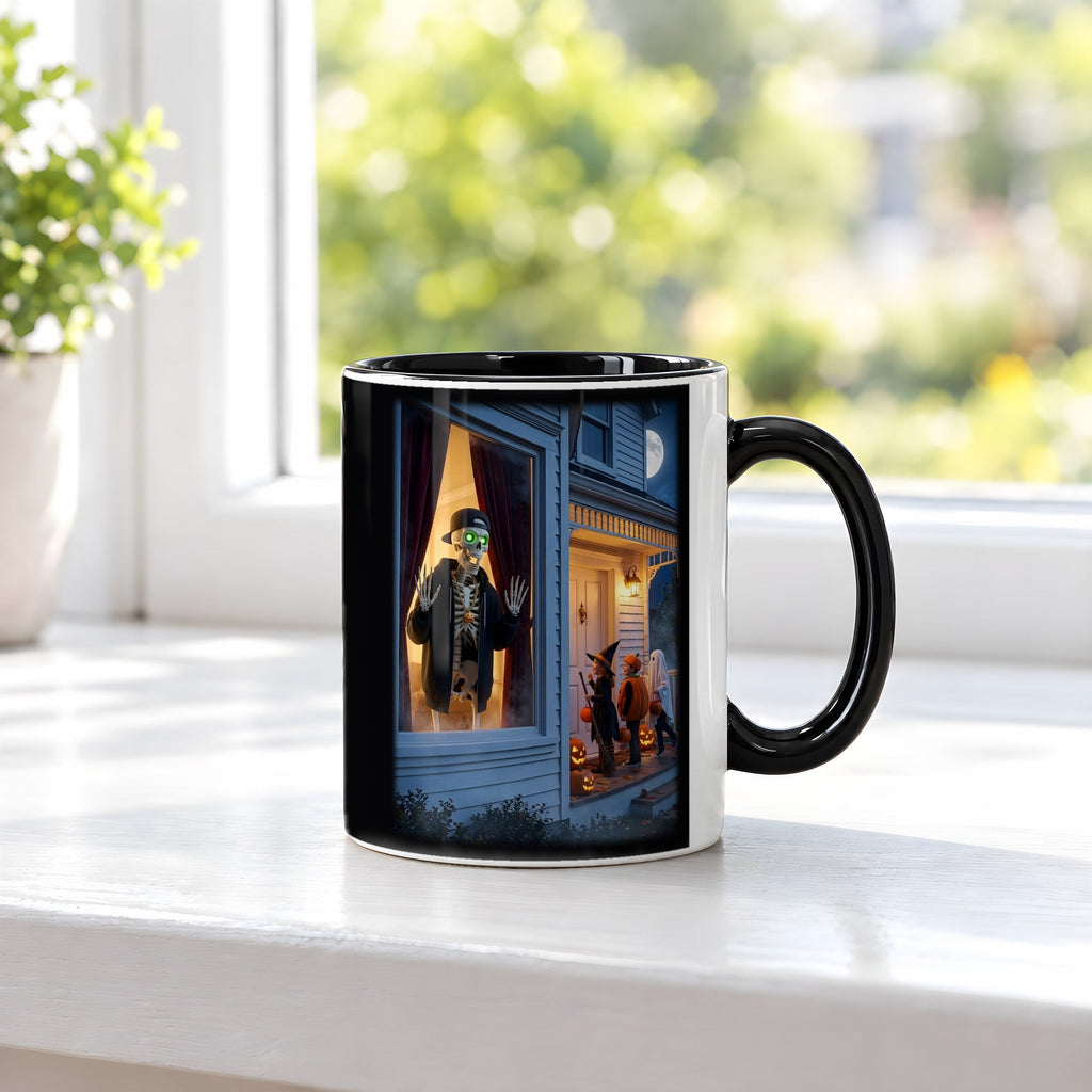 Der Fenstergast – Tasse innen schwarz, auf der Fensterbank