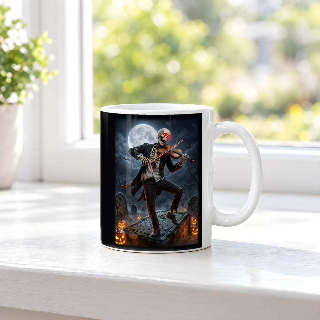 Der Geiger vom Friedhof – weiße Tasse, auf der Fensterbank
