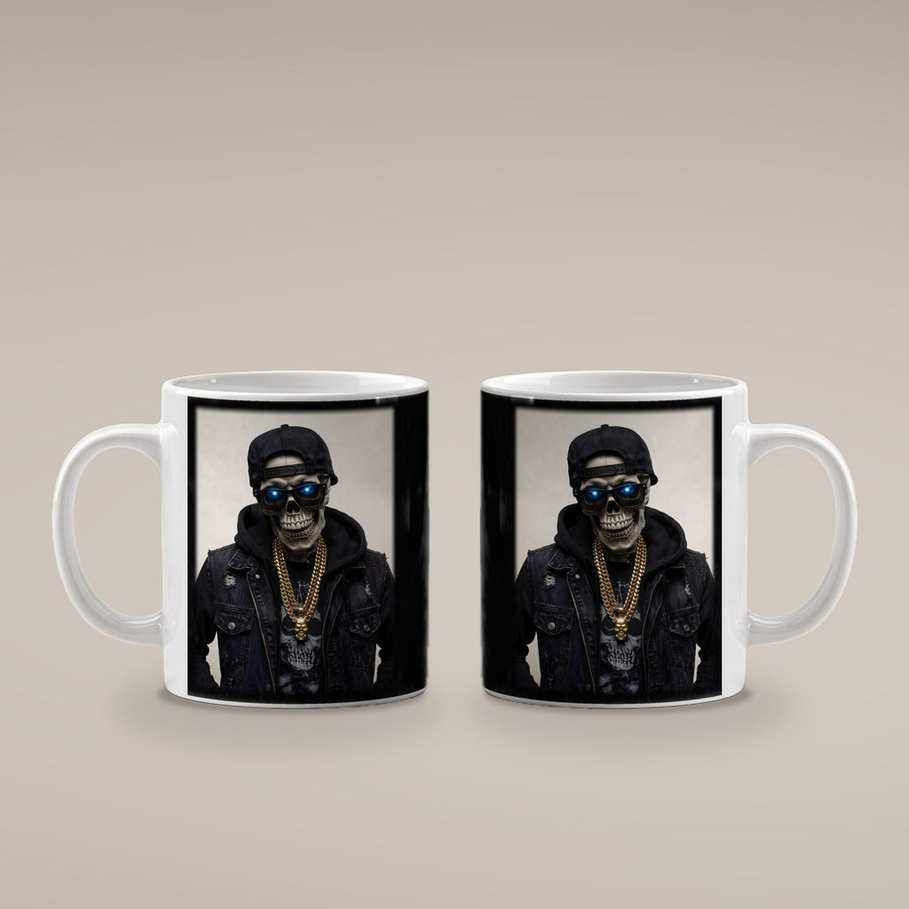 Das Gold-Skelett – weiße Tasse, beide Seiten bedruckt