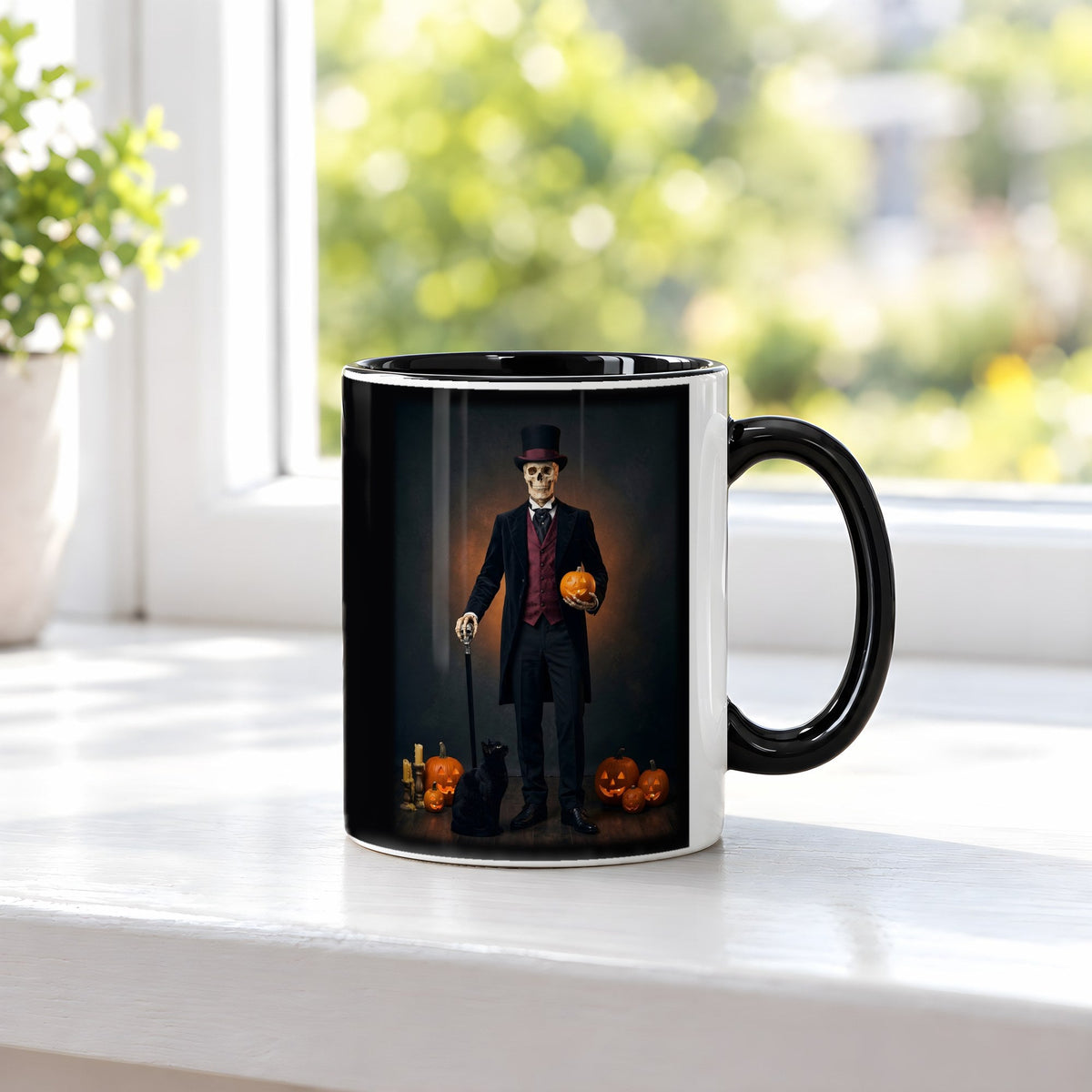 Der Gentleman – Tasse innen schwarz, auf der Fensterbank