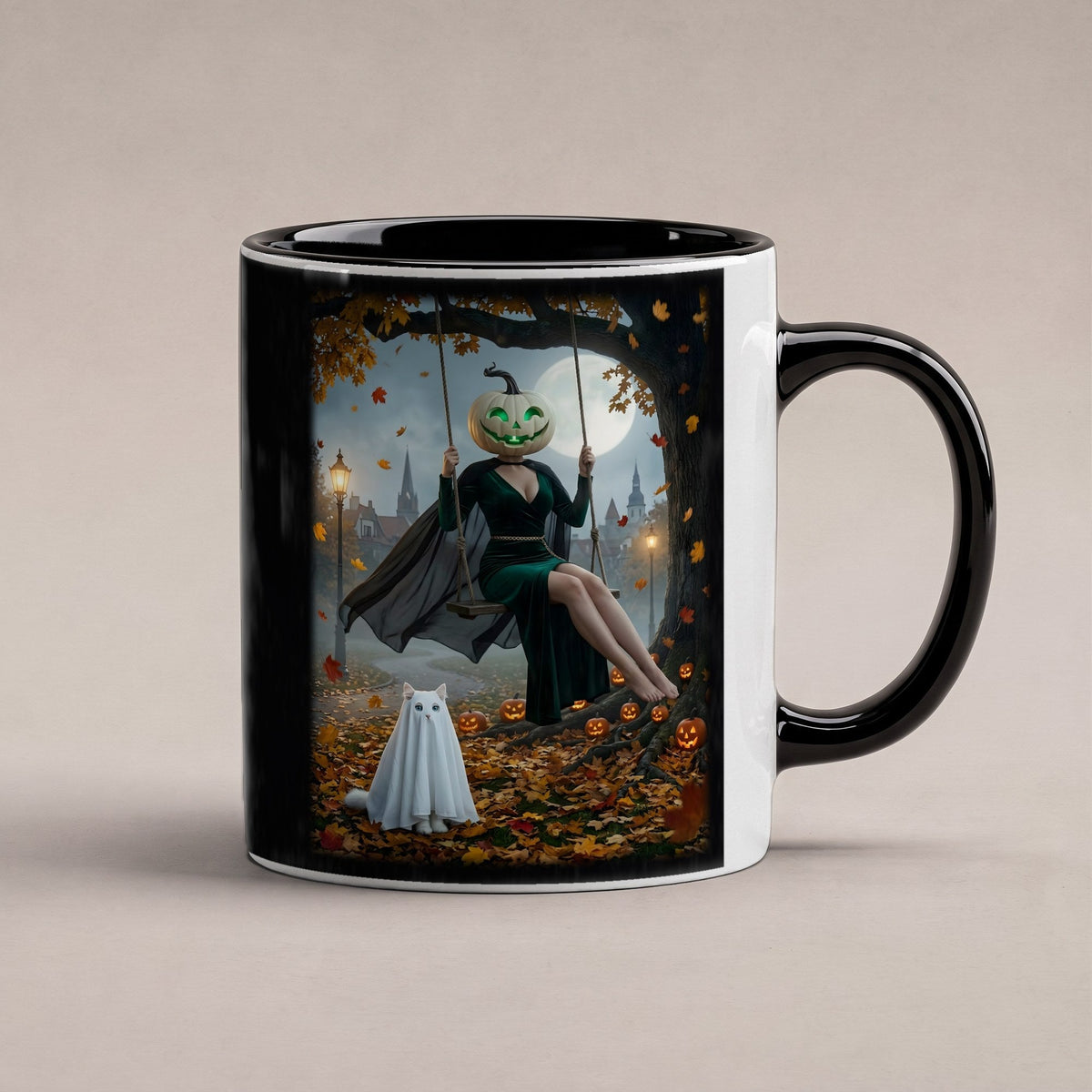 Die Herbstschaukel – Tasse innen schwarz, freigestellt