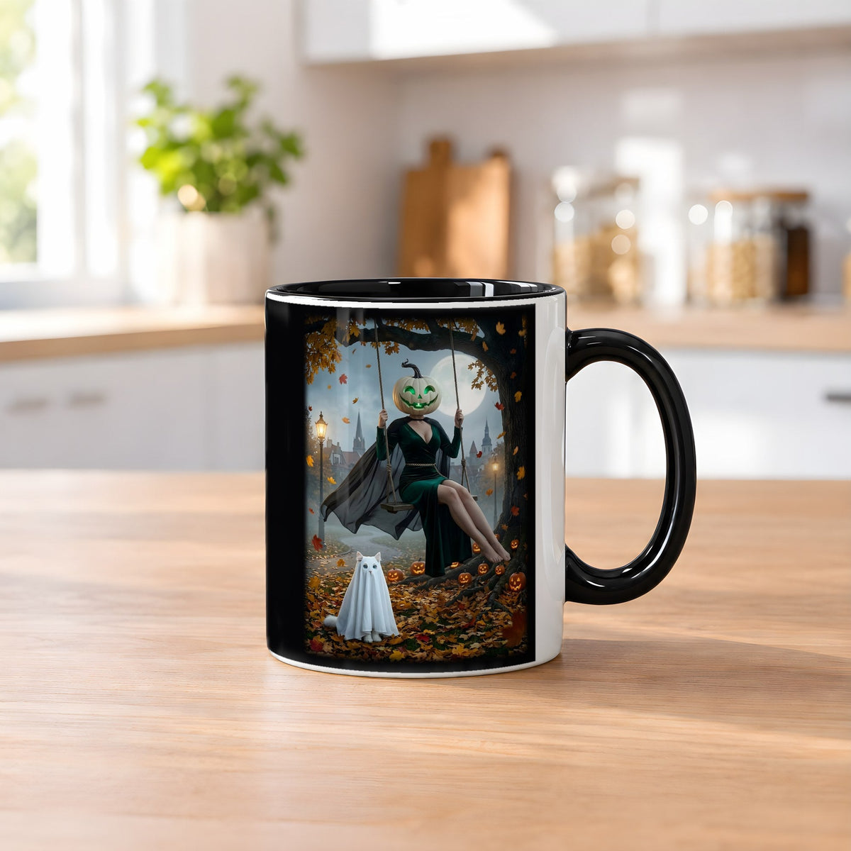 Die Herbstschaukel – Tasse innen schwarz, auf dem Küchentresen