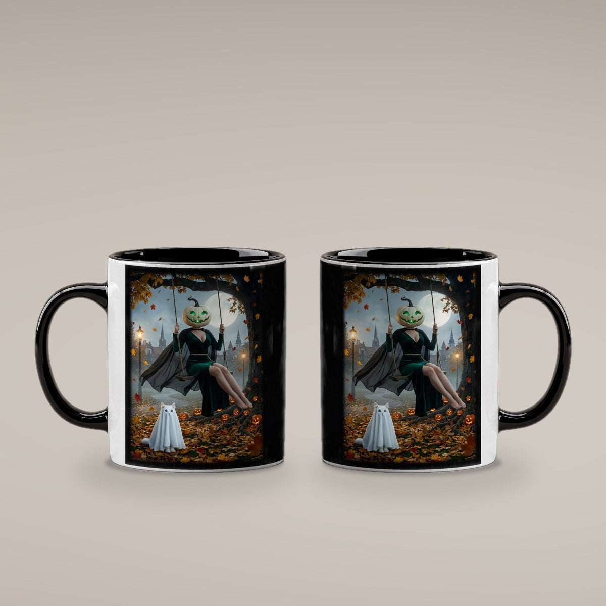 Die Herbstschaukel – Tasse innen schwarz, beide Seiten bedruckt