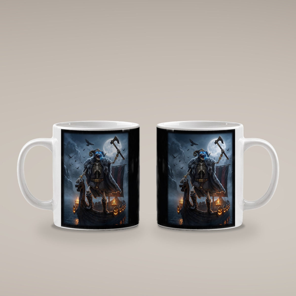 Der Skelett-Jarl – weiße Tasse, beide Seiten bedruckt