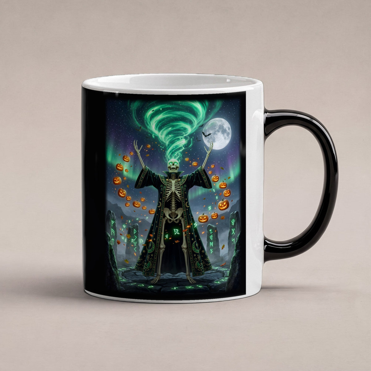 Der Steinkreis-Beschwörer – Black Edition Zaubertasse mit Motiv (heiß), freigestellt