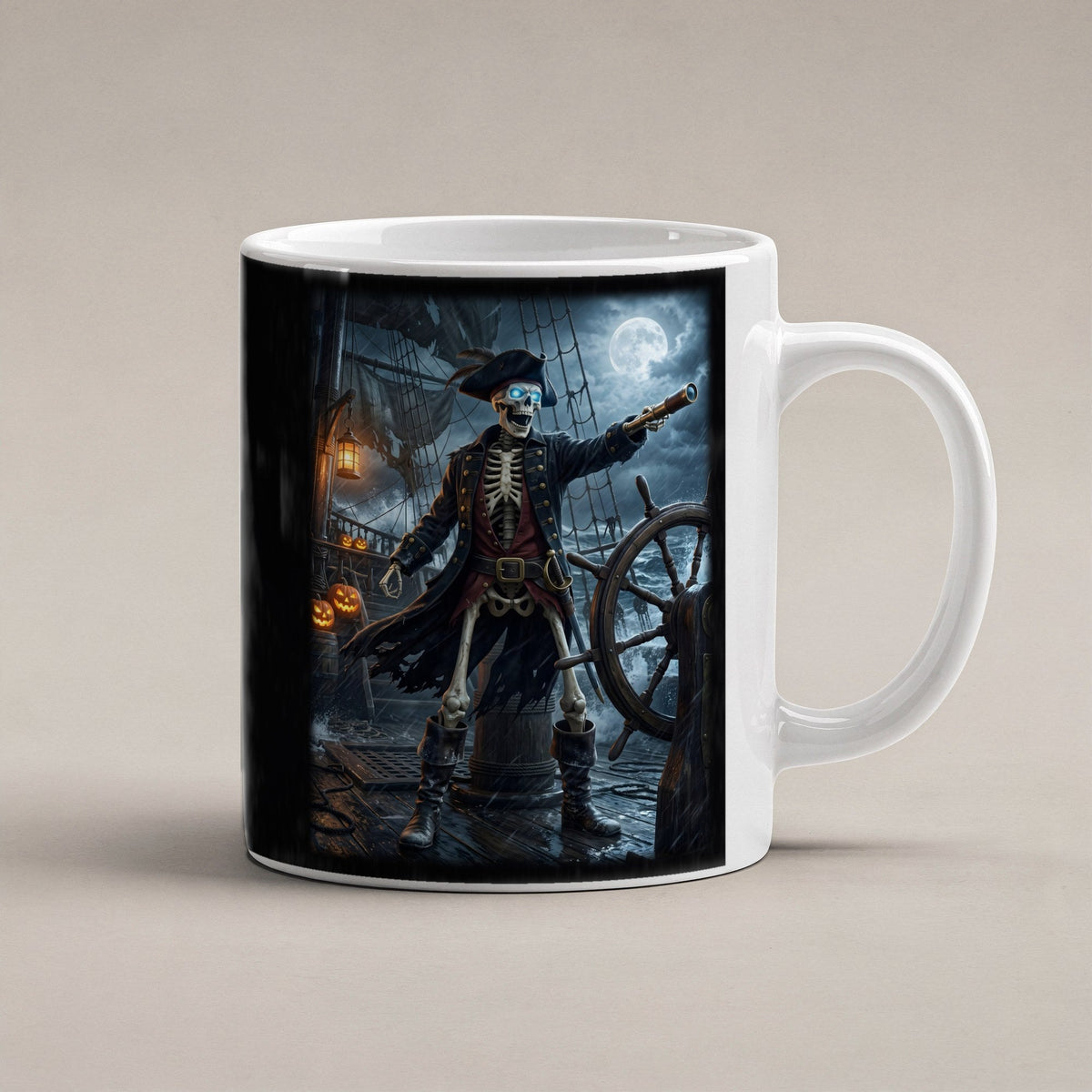 Der Knochenkapitän – weiße Tasse, freigestellt