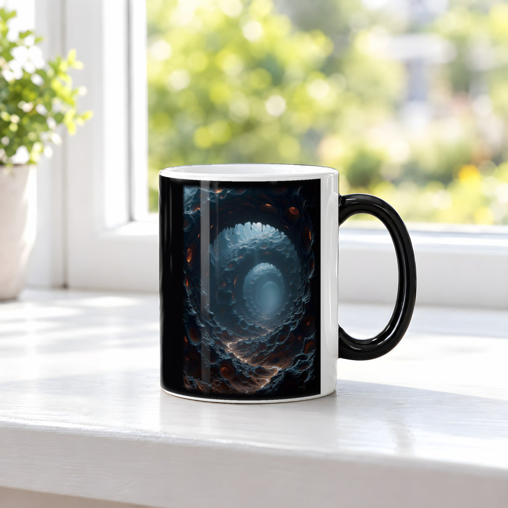 Der Schlund – Black Edition Zaubertasse mit Motiv (heiß), auf der Fensterbank