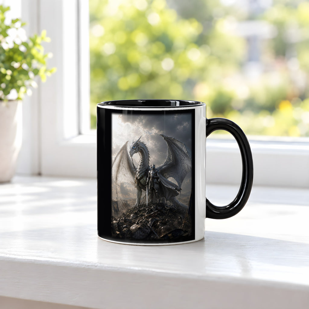 Der Silberritter – Tasse innen schwarz, auf der Fensterbank