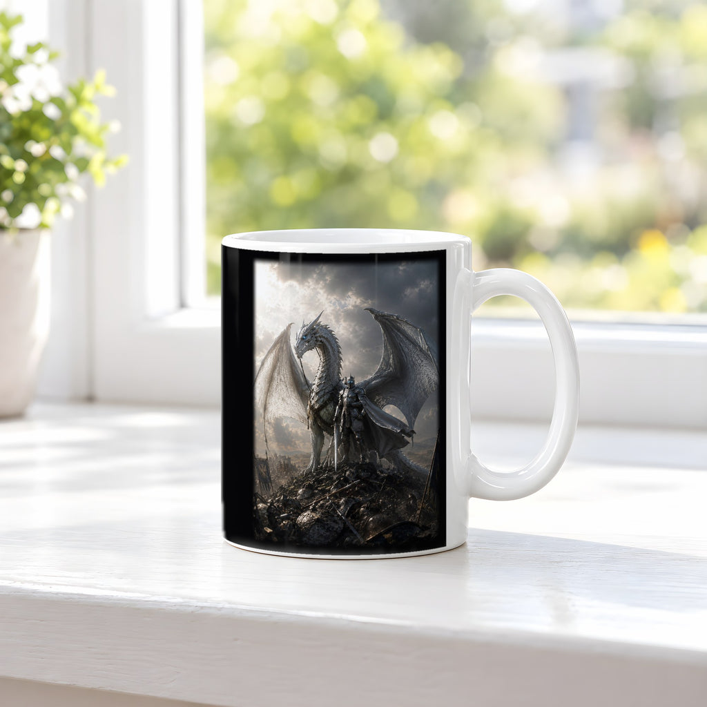 Der Silberritter – weiße Tasse, auf der Fensterbank