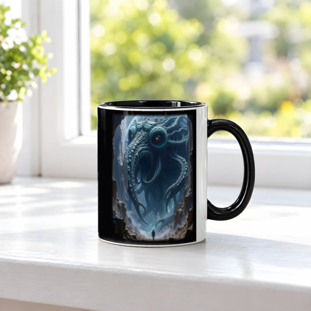 Der Splitterleviathan – Tasse innen schwarz, auf der Fensterbank