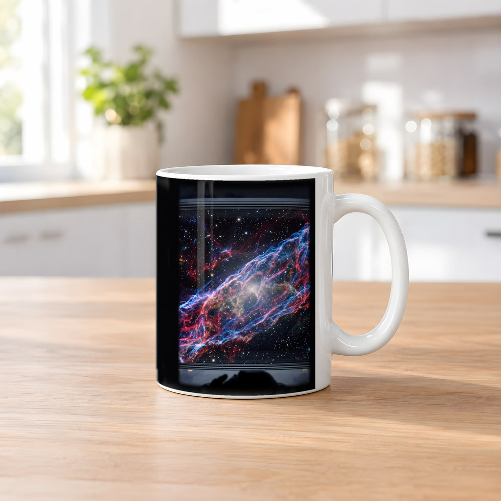 Der Schleiernebel – weiße Tasse, auf dem Küchentresen