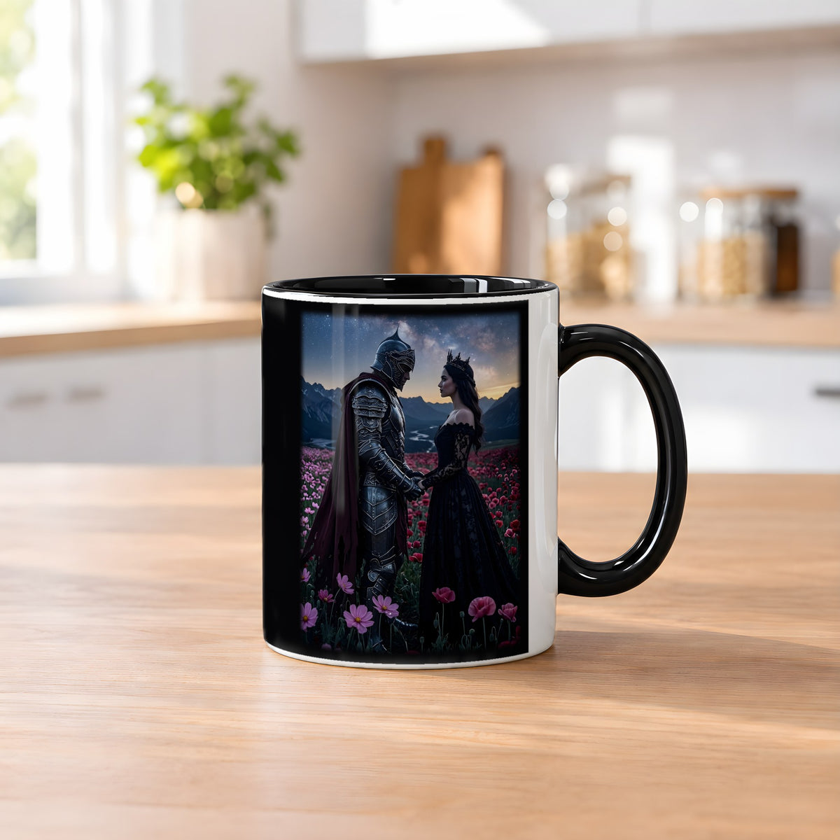 Der Sternenschwur – Tasse innen schwarz, auf dem Küchentresen