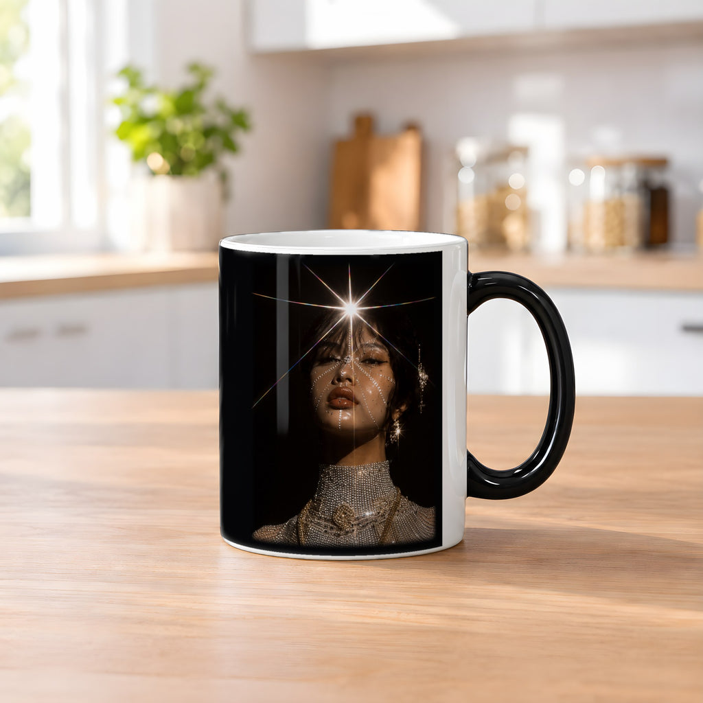 Sternennova – Black Edition Zaubertasse mit Motiv (heiß), auf dem Küchentresen