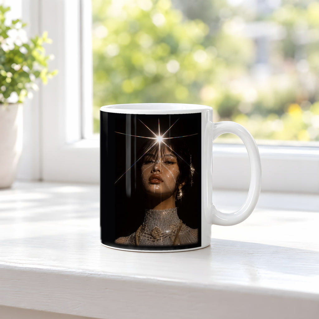 Sternennova – weiße Tasse, auf der Fensterbank
