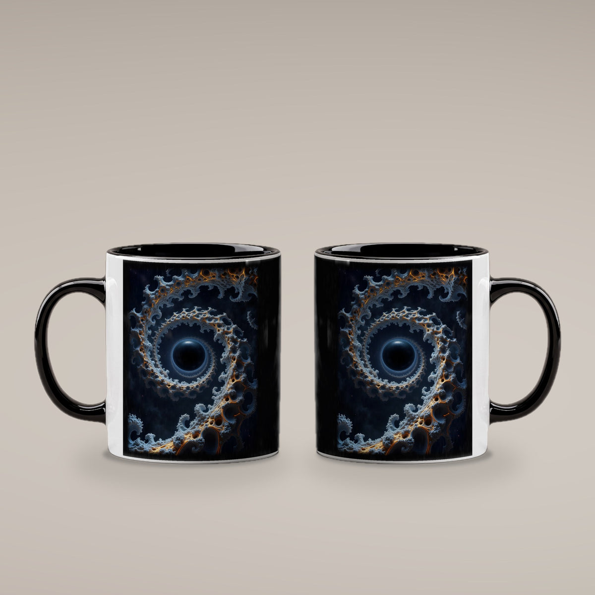 Die Spirale – Tasse innen schwarz, beide Seiten bedruckt