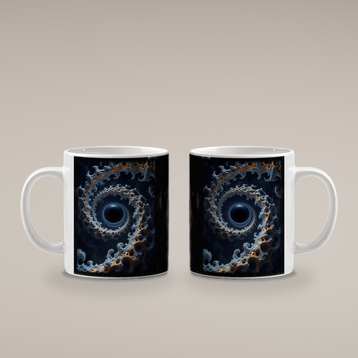 Die Spirale – weiße Tasse, beide Seiten bedruckt