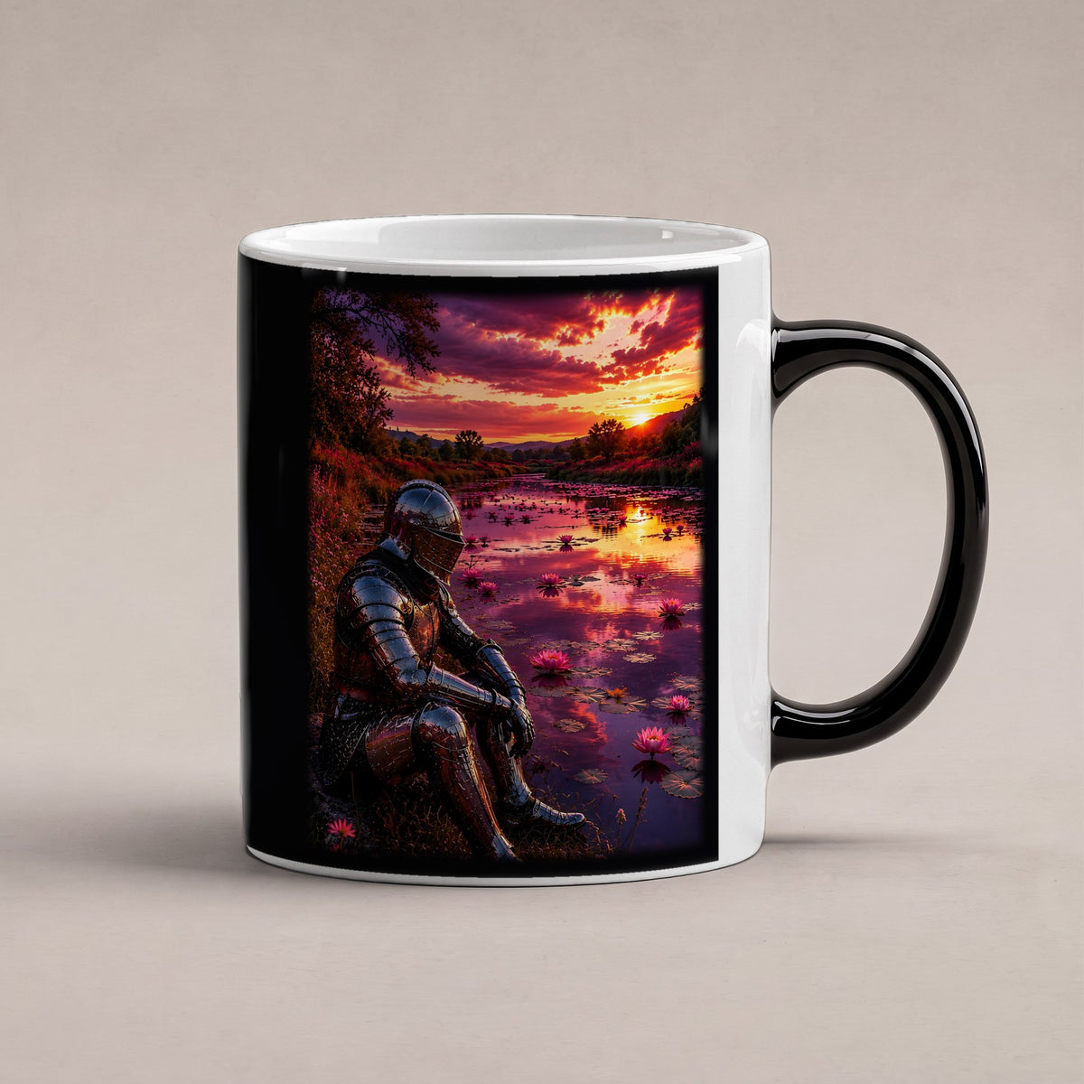 Der Seerosenteich – Black Edition Zaubertasse mit Motiv (heiß), freigestellt