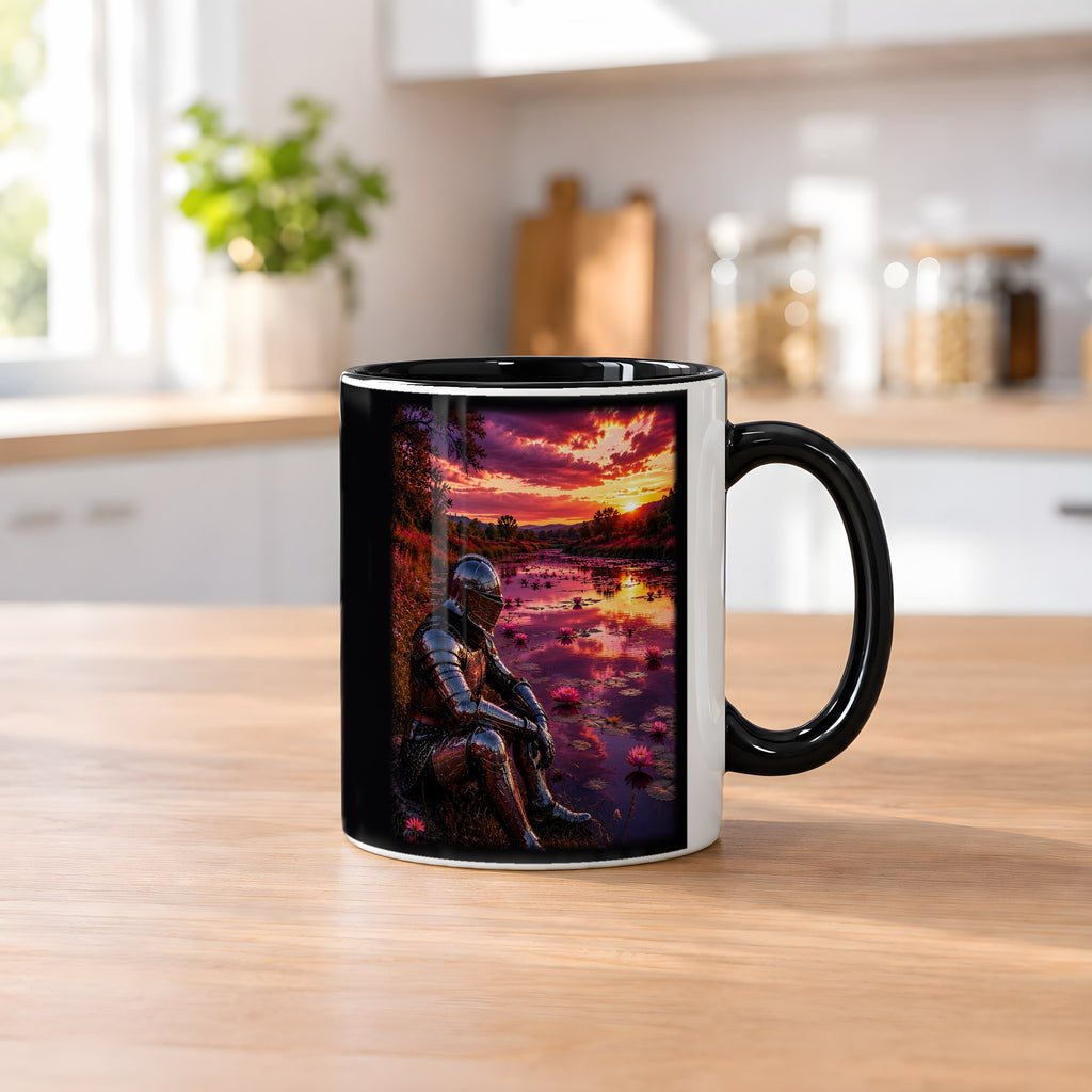 Der Seerosenteich – Tasse innen schwarz, auf dem Küchentresen