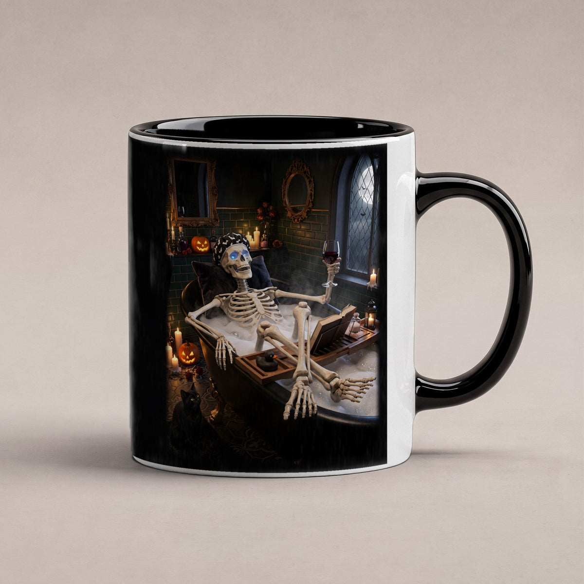 Das Schaumbad – Tasse innen schwarz, freigestellt