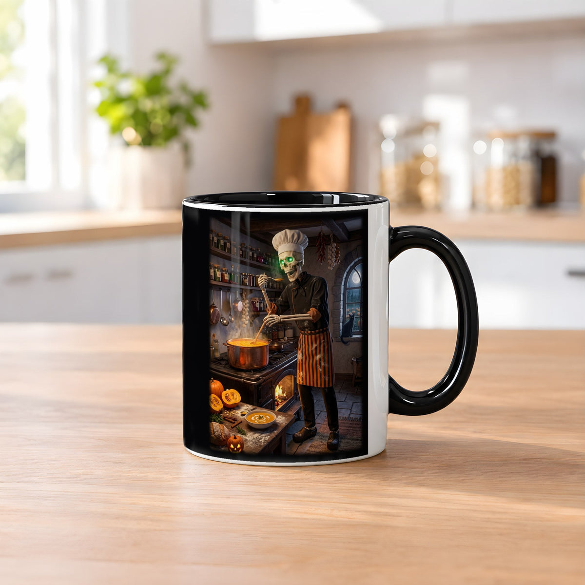 Der Suppenkoch – Tasse innen schwarz, auf dem Küchentresen