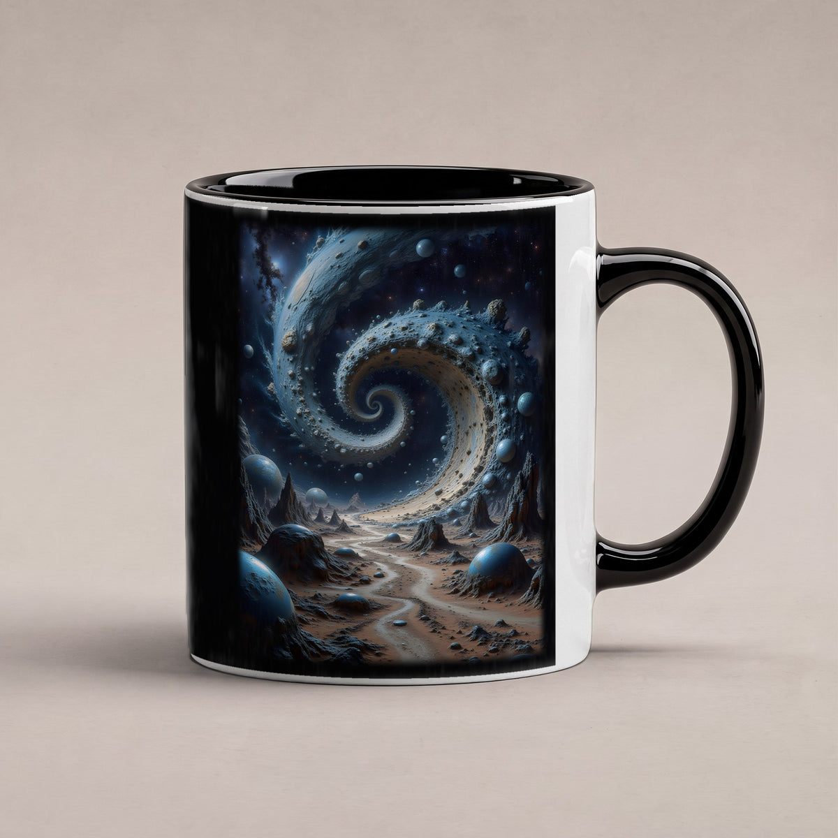 Der Sternenstrudel – Tasse innen schwarz, freigestellt