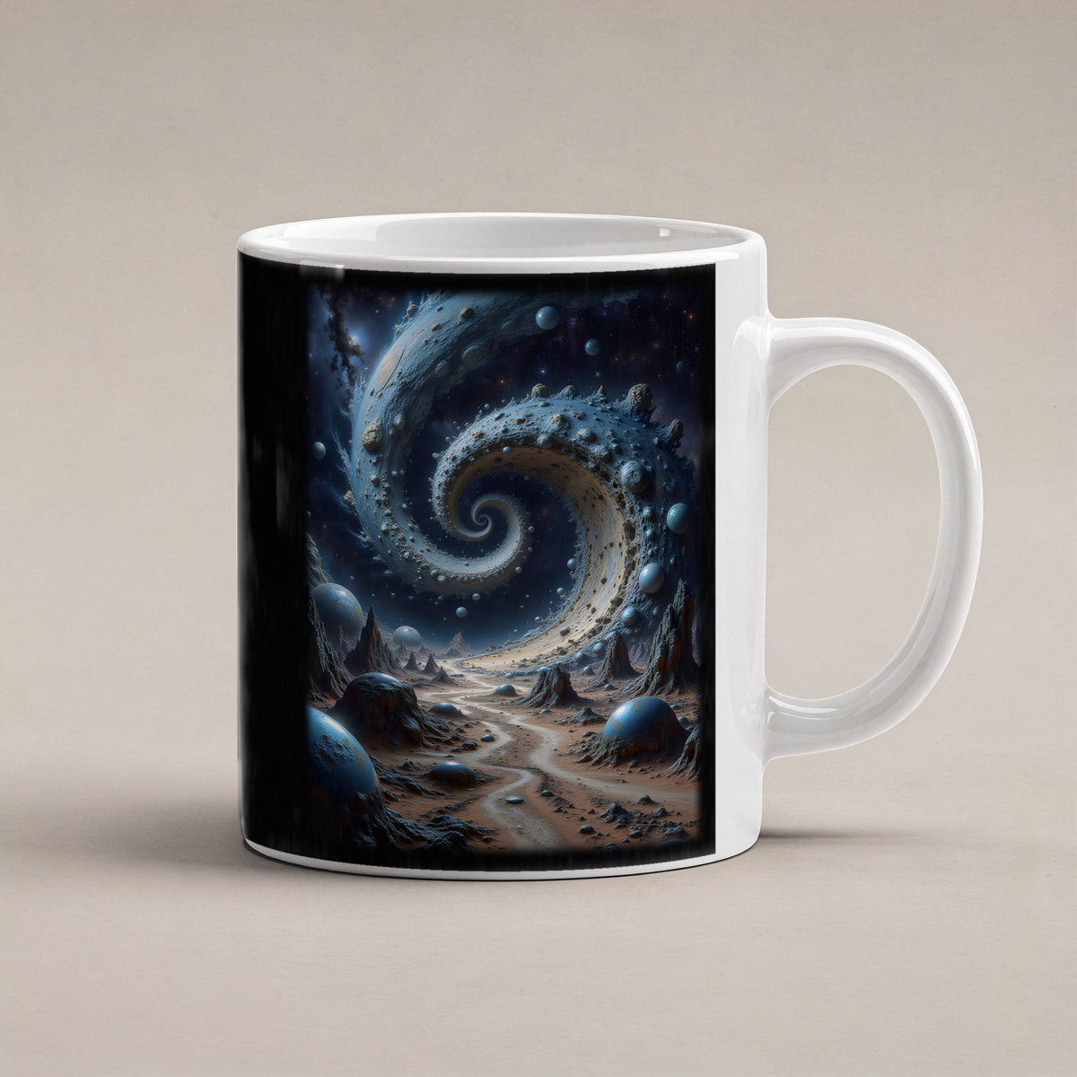 Der Sternenstrudel – weiße Tasse, freigestellt
