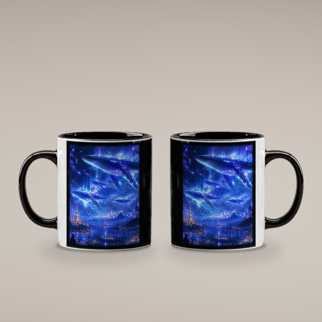 Sternenwale – Tasse innen schwarz, beide Seiten bedruckt