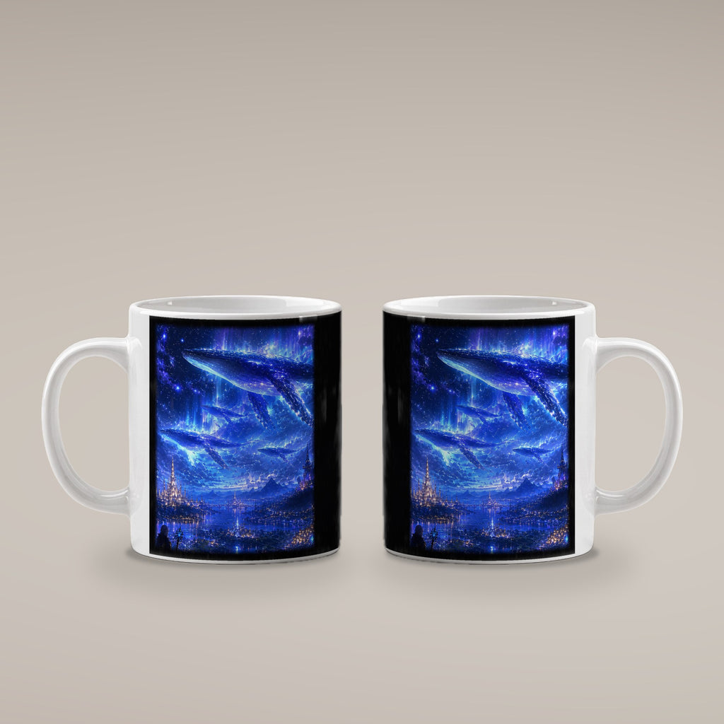 Sternenwale – weiße Tasse, beide Seiten bedruckt