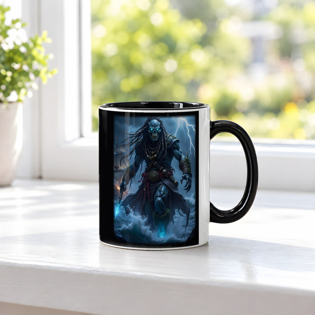 Der Sturmkapitän – Tasse innen schwarz, auf der Fensterbank