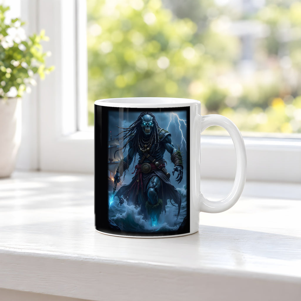Der Sturmkapitän – weiße Tasse, auf der Fensterbank