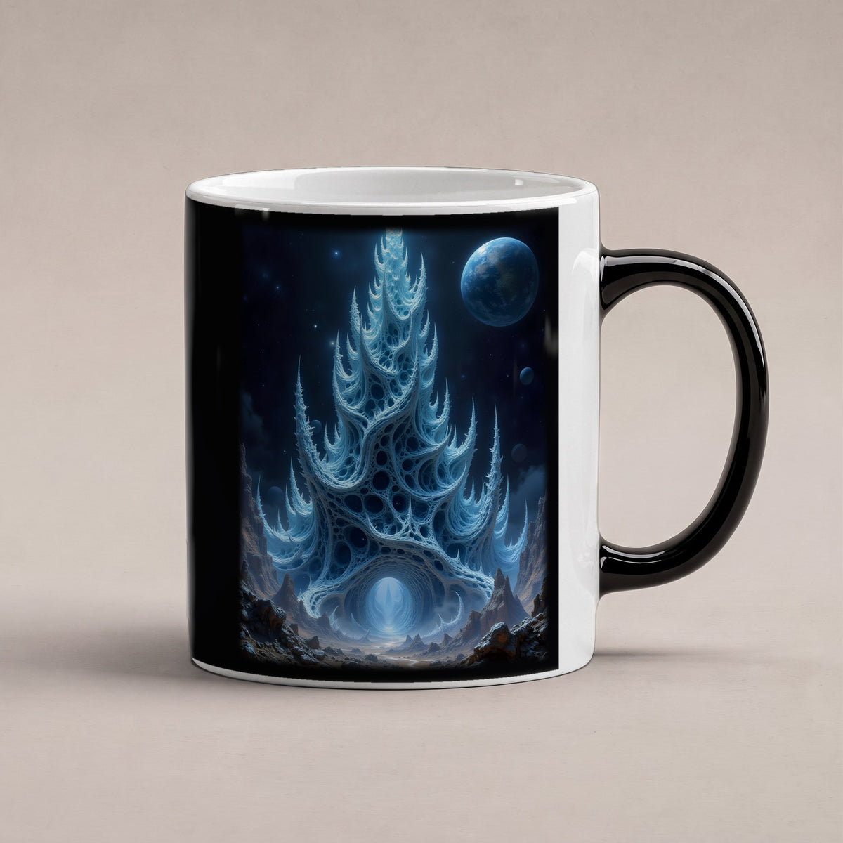 Der Scherbenturm – Black Edition Zaubertasse mit Motiv (heiß), freigestellt