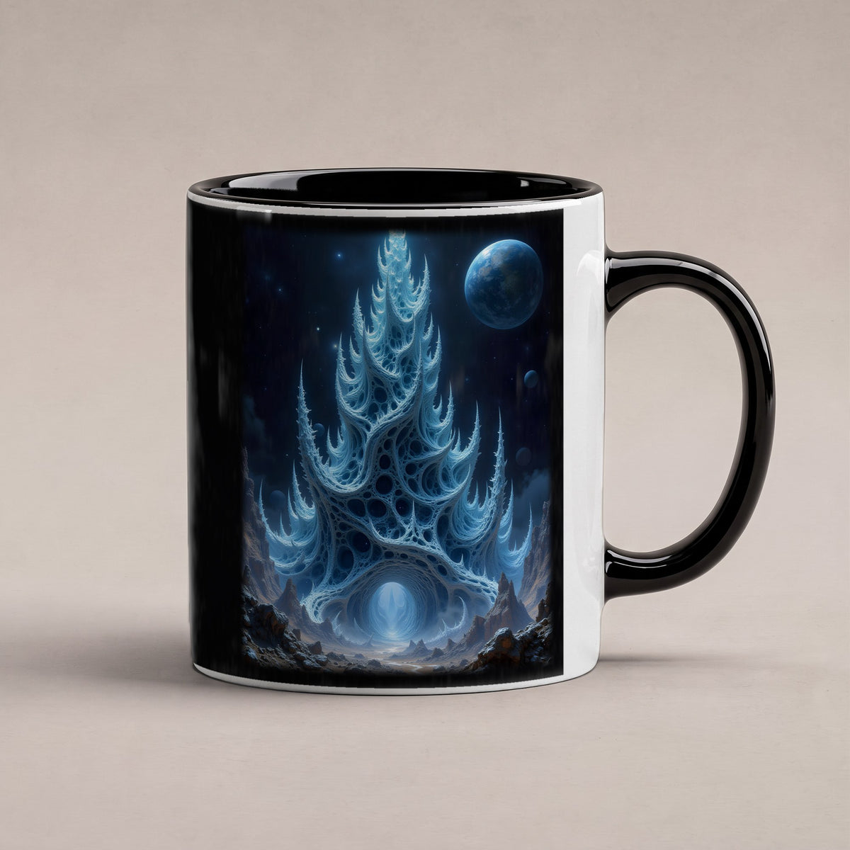 Der Scherbenturm – Tasse innen schwarz, freigestellt