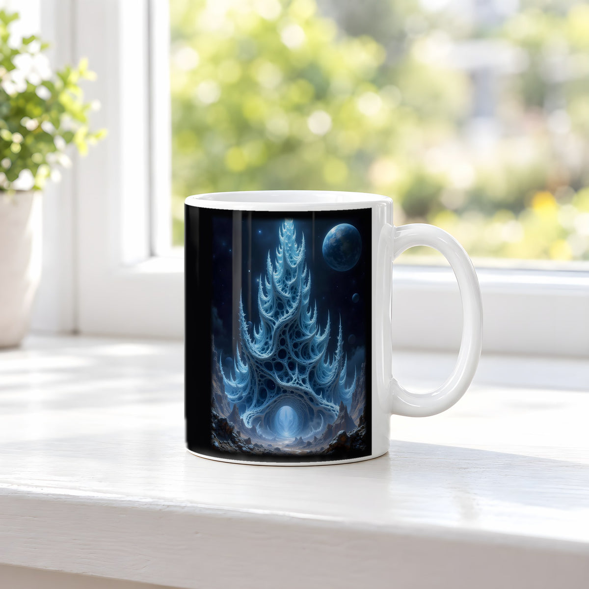 Der Scherbenturm – weiße Tasse, auf der Fensterbank