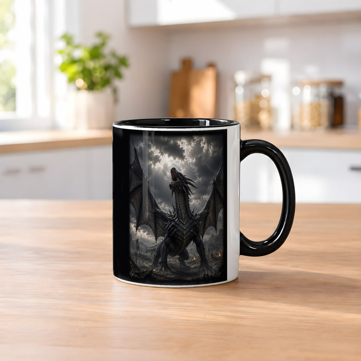Der Sturmschrei – Tasse innen schwarz, auf dem Küchentresen