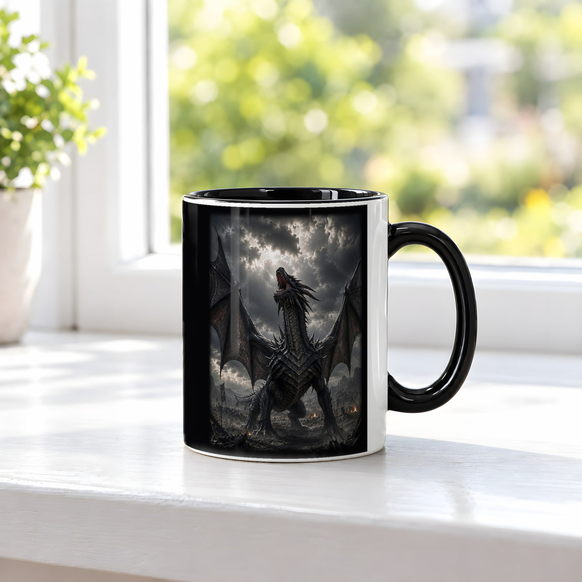 Der Sturmschrei – Tasse innen schwarz, auf der Fensterbank