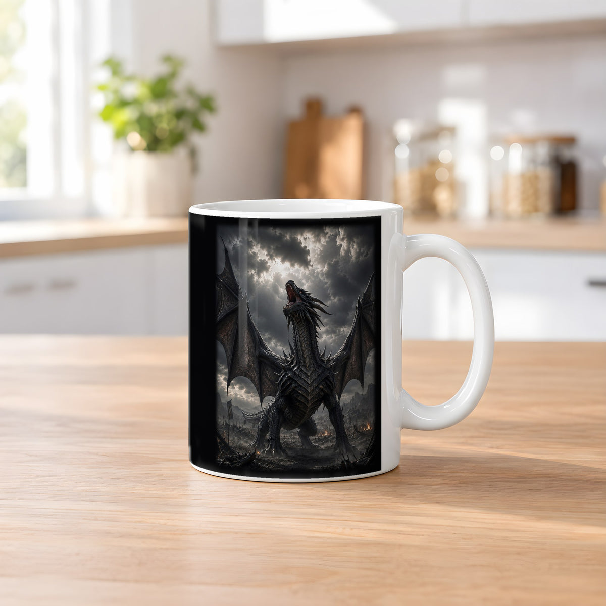 Der Sturmschrei – weiße Tasse, auf dem Küchentresen
