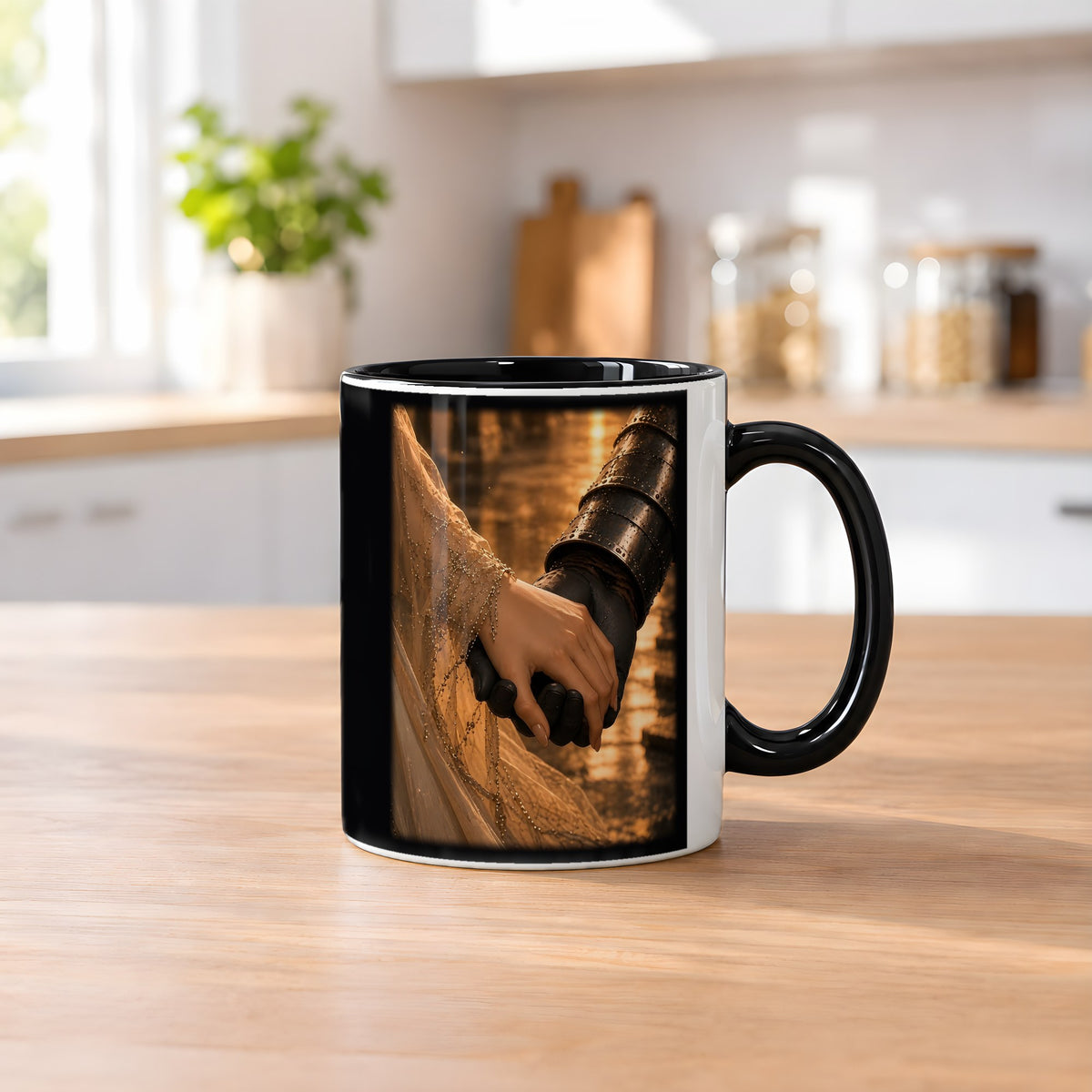 Das stille Versprechen – Tasse innen schwarz, auf dem Küchentresen