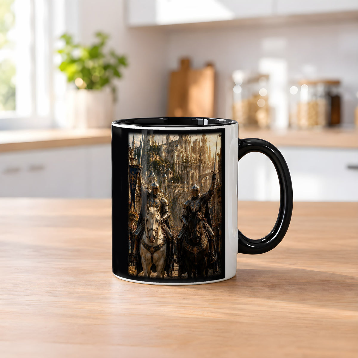 Die Schwertbrüder – Tasse innen schwarz, auf dem Küchentresen