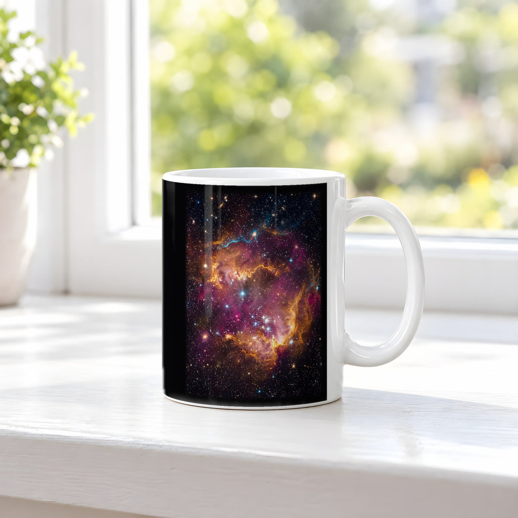 Die Sternenwiege – weiße Tasse, auf der Fensterbank
