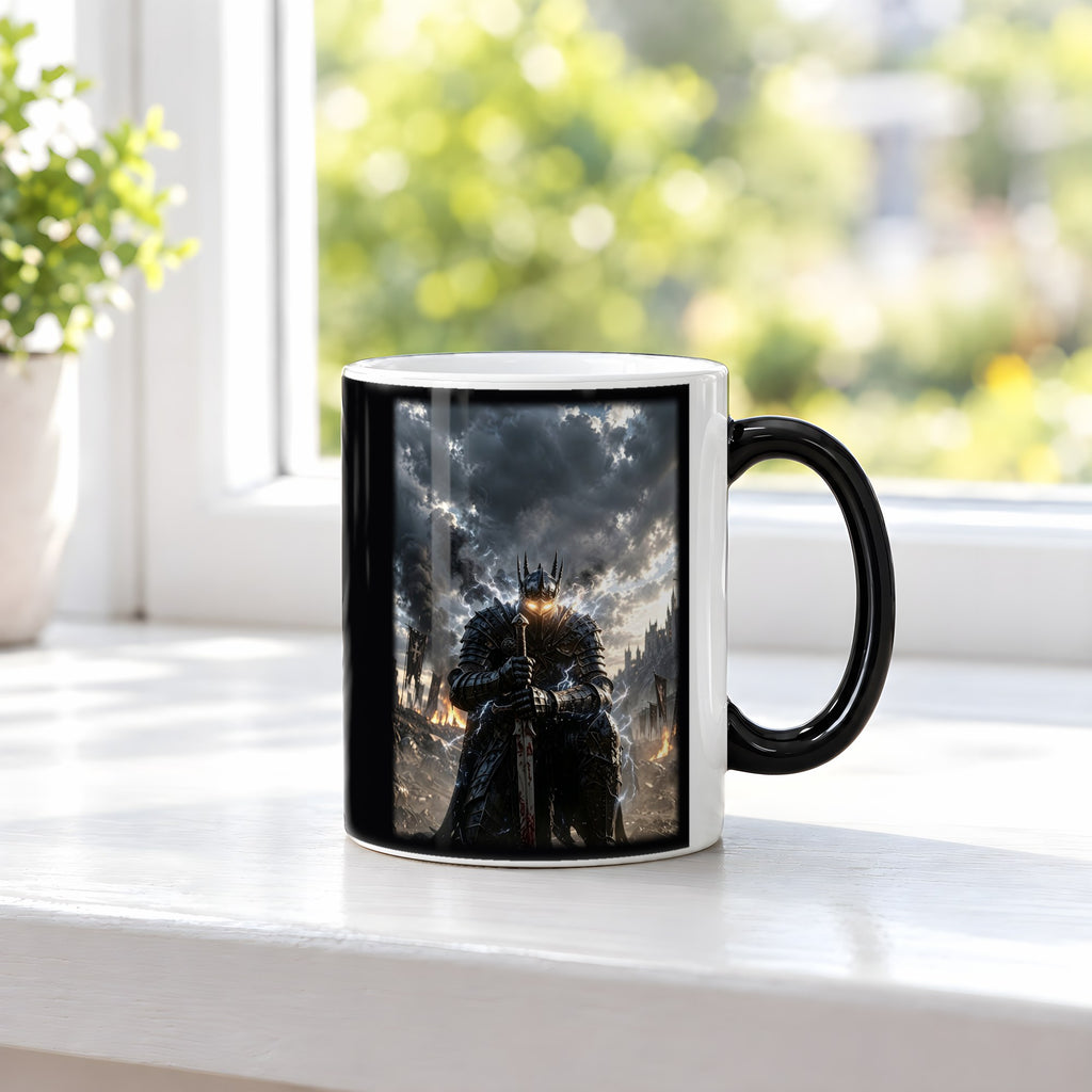 Der Sturmwächter – Black Edition Zaubertasse mit Motiv (heiß), auf der Fensterbank