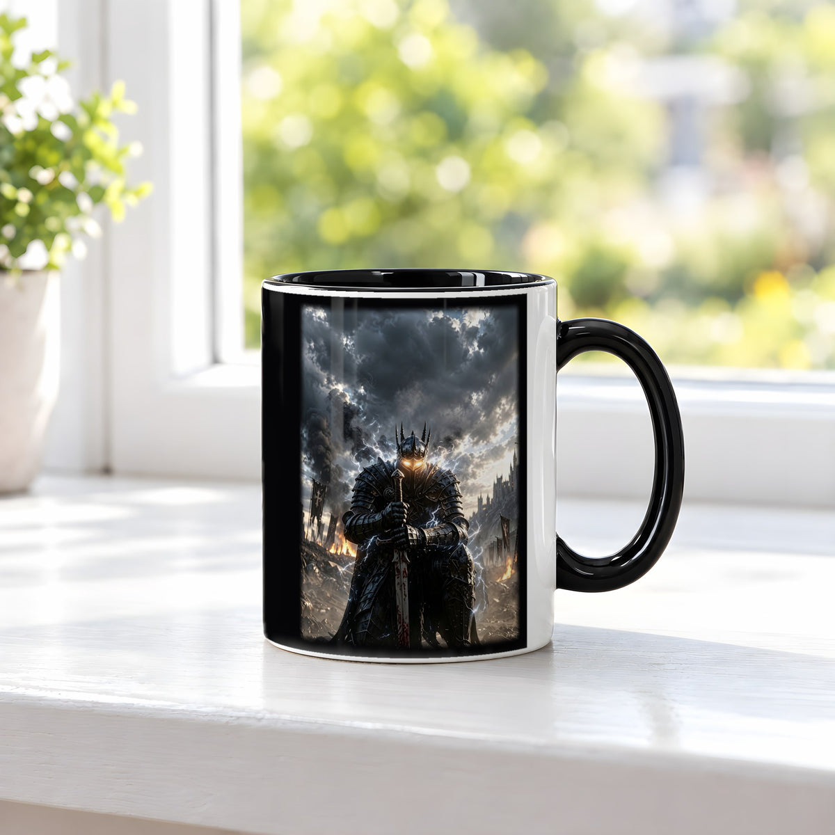 Der Sturmwächter – Tasse innen schwarz, auf der Fensterbank