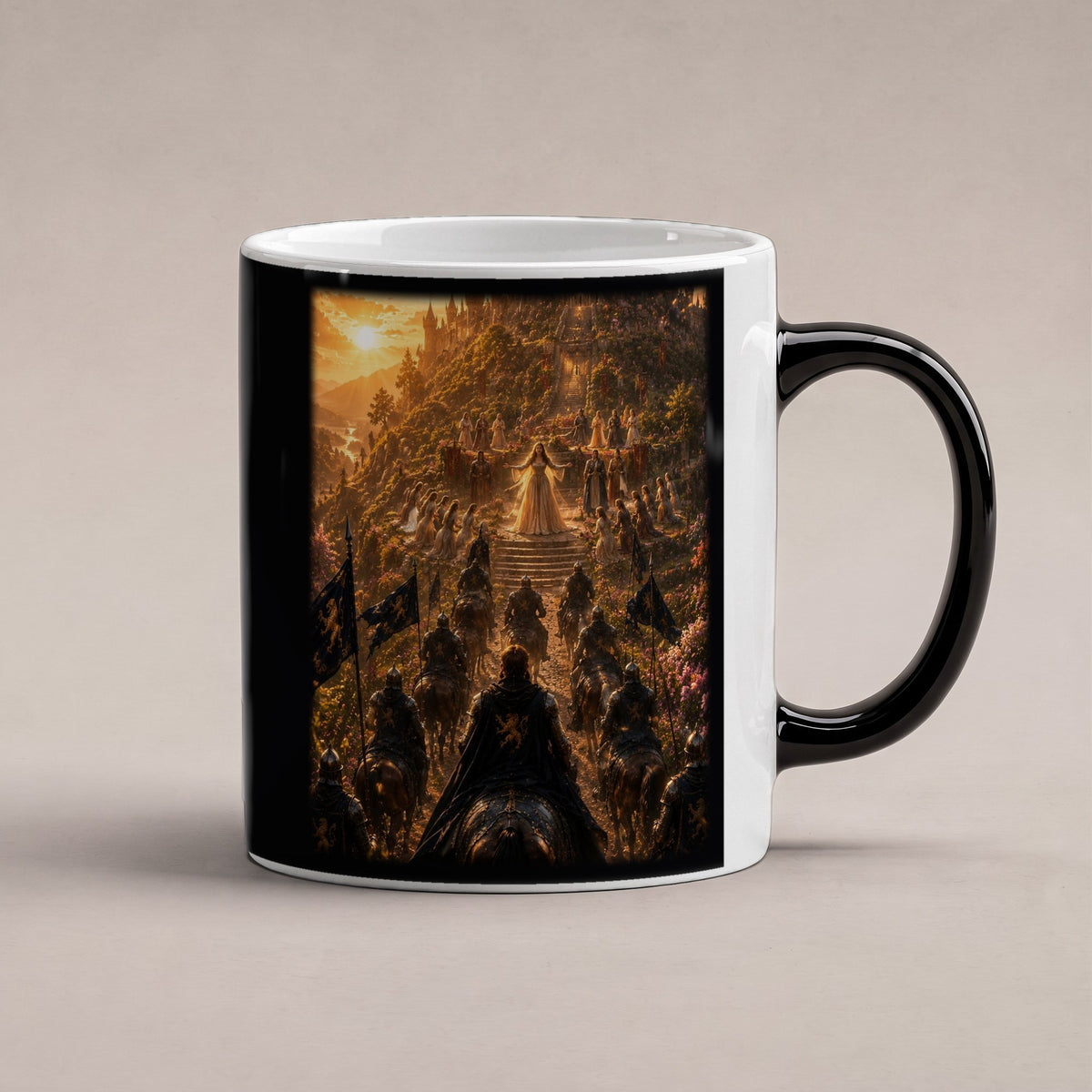 Der Siegeszug – Black Edition Zaubertasse mit Motiv (heiß), freigestellt